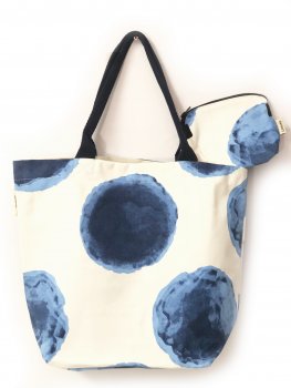 Polka Dot Blue Canvas Tote Bag with Purse