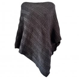 Round Neck Soft Knitted Poncho 100% Acrylic - Dark Grey