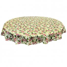 Holly Merry Christmas Coated Round Tablecloth 150cm