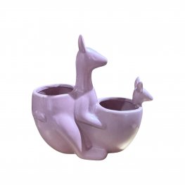 Kangaroo & Joey Double Ceramic Planter – Lilac - 16cmx18cm