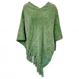 V Neck Soft Knitted Poncho With Tassel 100% Acrylic - Green