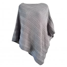 Round Neck Soft Knitted Poncho 100% Acrylic - Light Grey