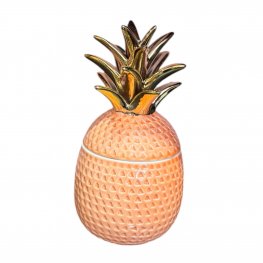 Tropical Pineapple Ceramic Cookie Jar – Coral & Gold - 23cm