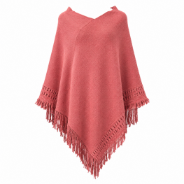 V Neck Soft Knitted Poncho With Tassel 100% Acrylic - Dusky Rose