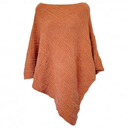 Round Neck Soft Knitted Poncho 100% Acrylic - Orange Brown