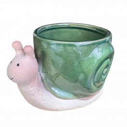 Green Snail Ceramic Planter - 15cmx9cm