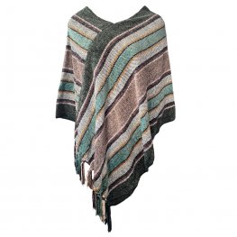 Multi Stripe Soft Knitted Poncho 100% Acrylic - Design 3