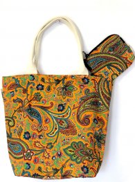 Paisley Burnt Orange Canvas Tote Bag with Purse