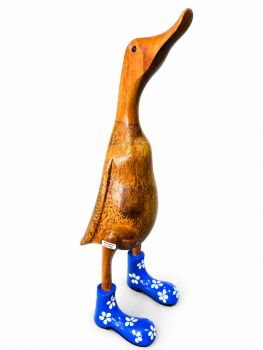 Handcrafted Wooden Duck 40cm - Blue Daisy