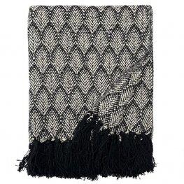 Leaf Print 100% Soft Cotton Throw 130x150cm - Black/Brown
