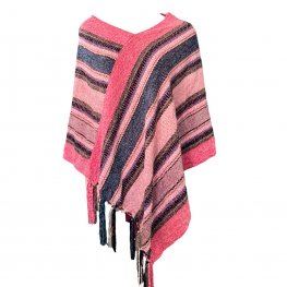 Multi Stripe Soft Knitted Poncho 100% Acrylic - Design 2