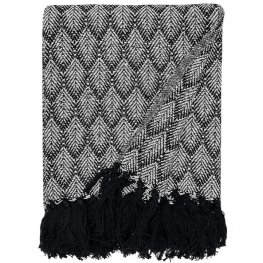 Leaf Print 100% Soft Cotton Throw 130x150cm - Black