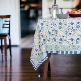 Aquamarina Hand Block Print Round Tablecloth 180cm