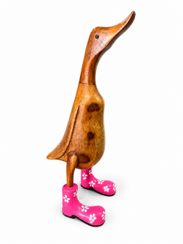 Handcrafted Wooden Duck 40cm - Pink Boots