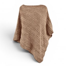 Round Neck Soft Knitted Poncho 100% Acrylic - Brown