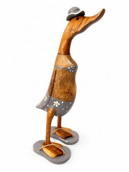 Handcrafted Wooden Duck 40cm - Daisy Grey