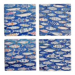 Ocean School Embossed Set of 4 Coasters