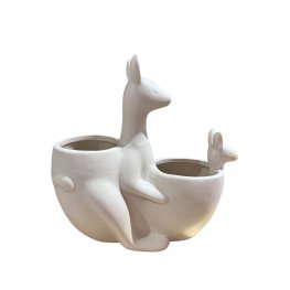 Kangaroo & Joey Double Ceramic Planter – White - 16cmx18cm