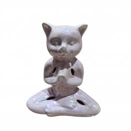 Meditating Cat Ceramic Statue – Pearlescent - 16cm