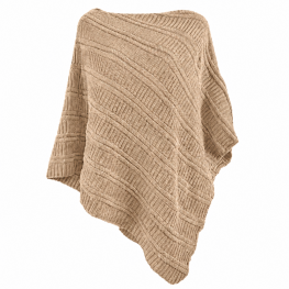 Round Neck Soft Knitted Poncho 100% Acrylic - Beige