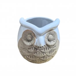 Natural Owl Ceramic Planter – White - 13cm