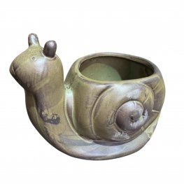 Olive Snail Ceramic Planter - 17cmx12cm