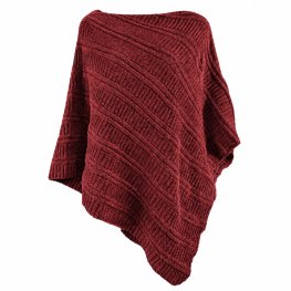 Round Neck Soft Knitted Poncho 100% Acrylic - Red